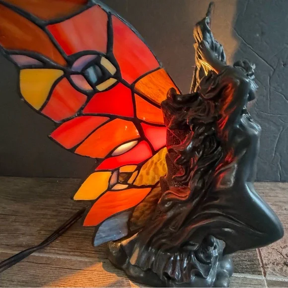 Tiffany Style Stained Glass Fairy Table Butterfly Lamp8”
